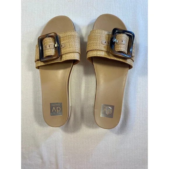 Dolce Vita Raffia Buckle Slide Sandals Neutral Platform Chic 10m - Picture 2 of 6